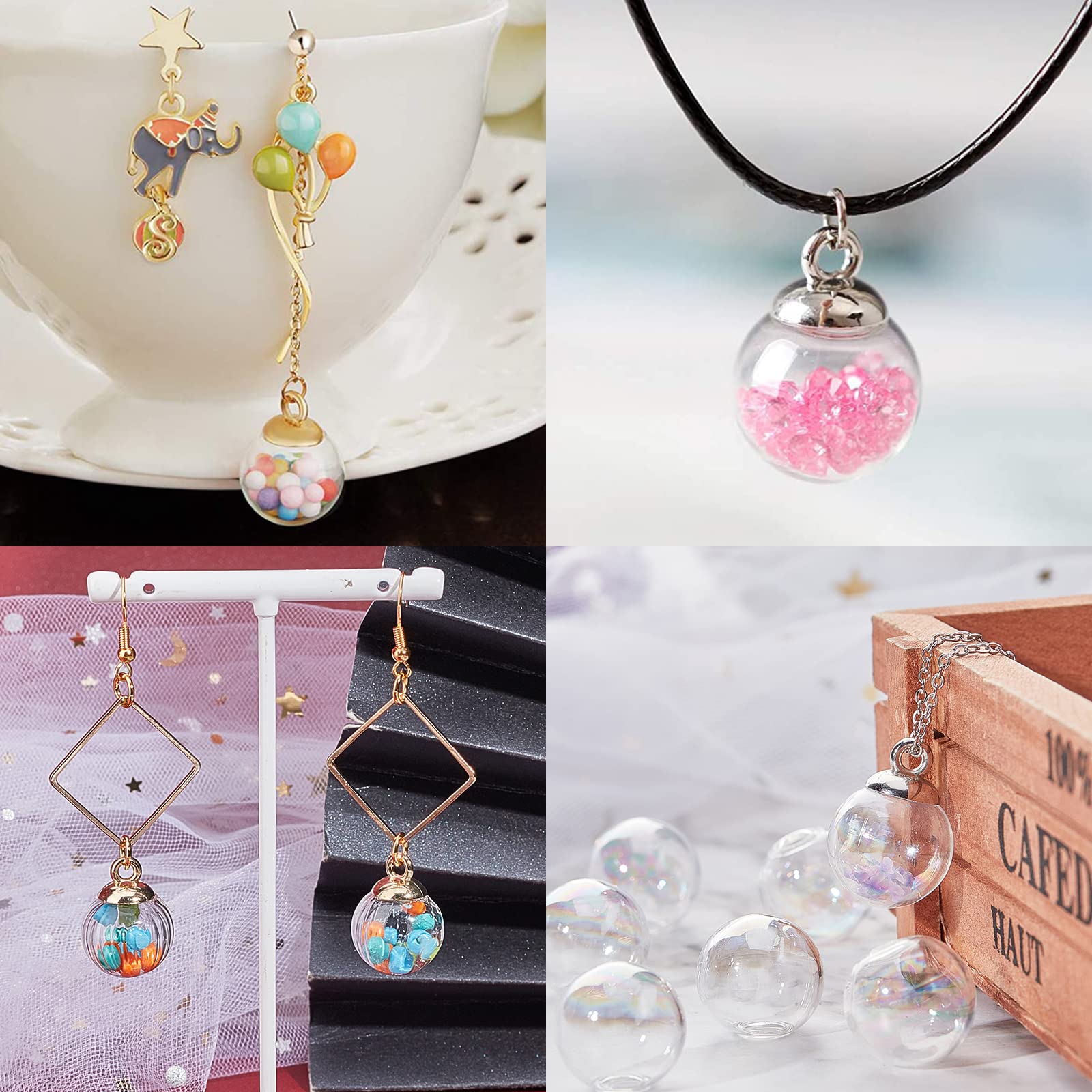 DIY Wish Bottle Earring Kit – 120pcs, 12mm Glass Balls, Hooks & Caps