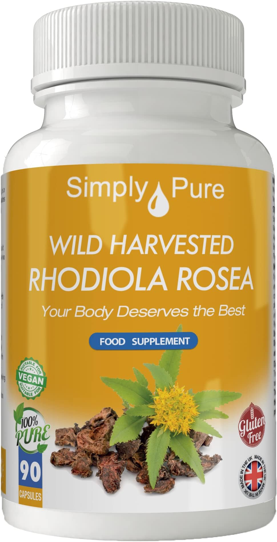 Wild Harvested Rhodiola Rosea for Mental Focus & Stress Resilience | 450mg Capsules x 90 | 100% Pure | Wild Harvested | Gluten Free | Vegan