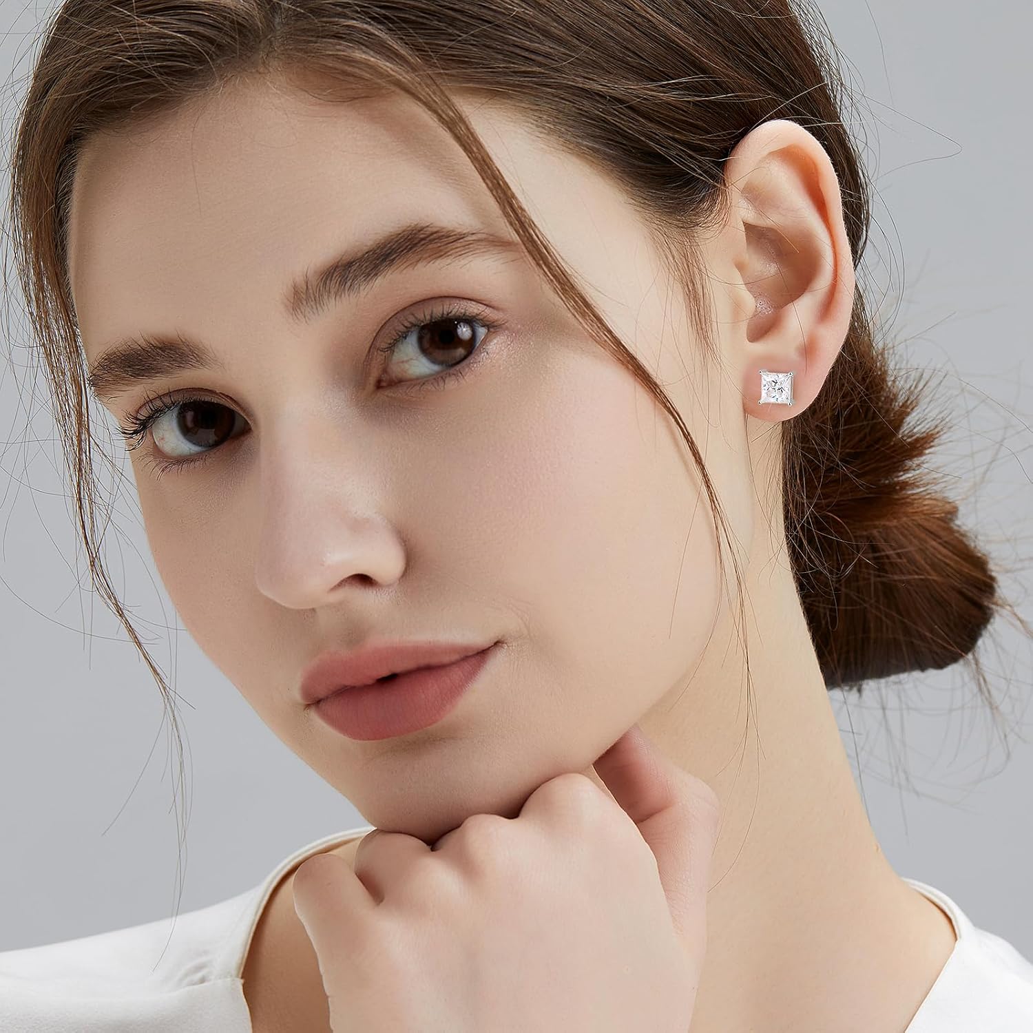 KRKC 0.6-3ct Princess Cut Moissanite Stud Earrings for Women, D Color VVS1 Clarity Lab Created Diamond Solitaire 14K White Gold Hypoallergenic Vermeil S925 Sterling Silver Earrings Women Men - Image 2