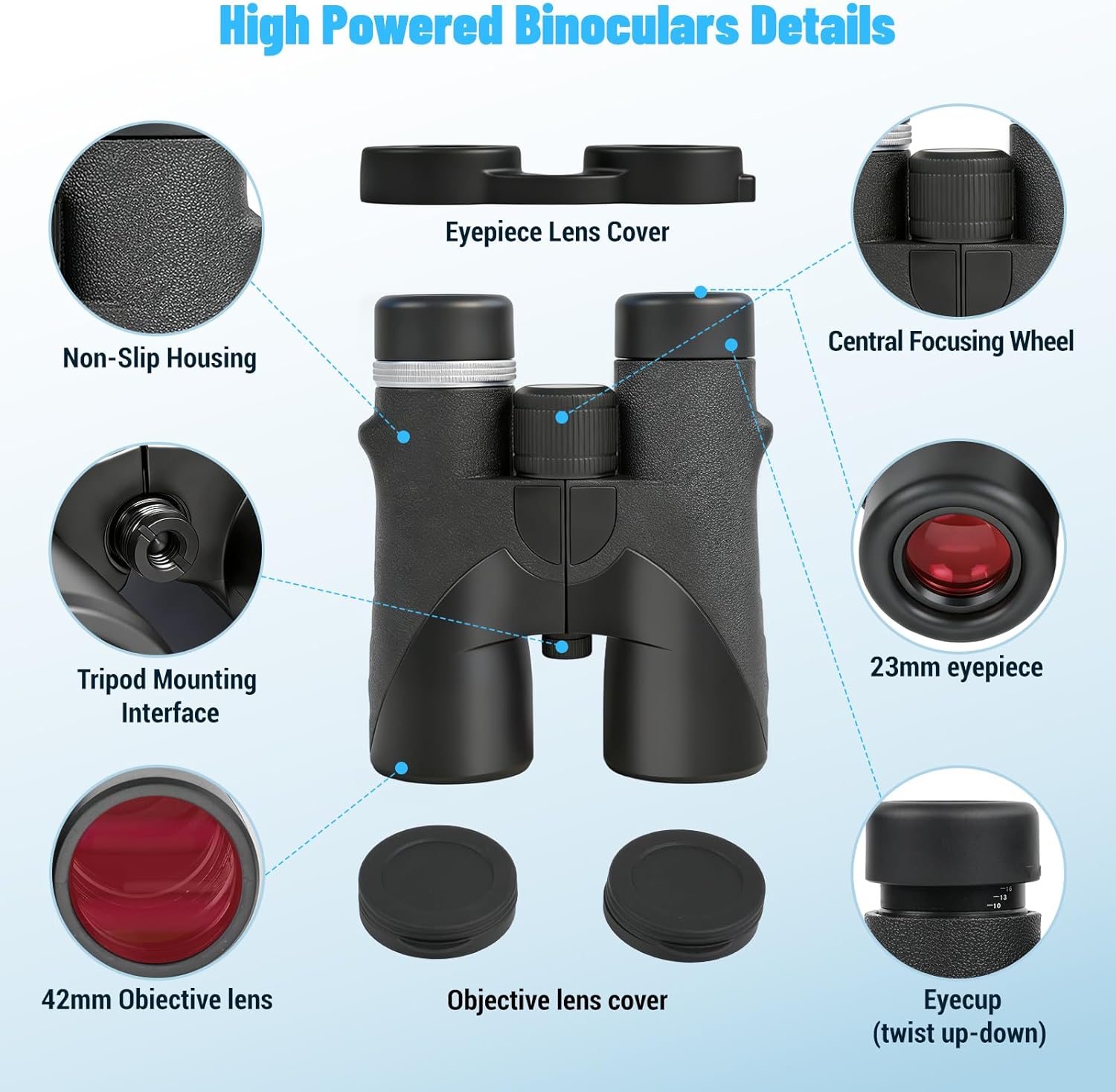 10x42 HD Binoculars for Adults High Powered - Large View Lightweight Compact Binocular with BAK4 Prism FMC Lens Carrying Bag - IPX7 Waterproof Binoculars for Bird Watching Hunting Travel