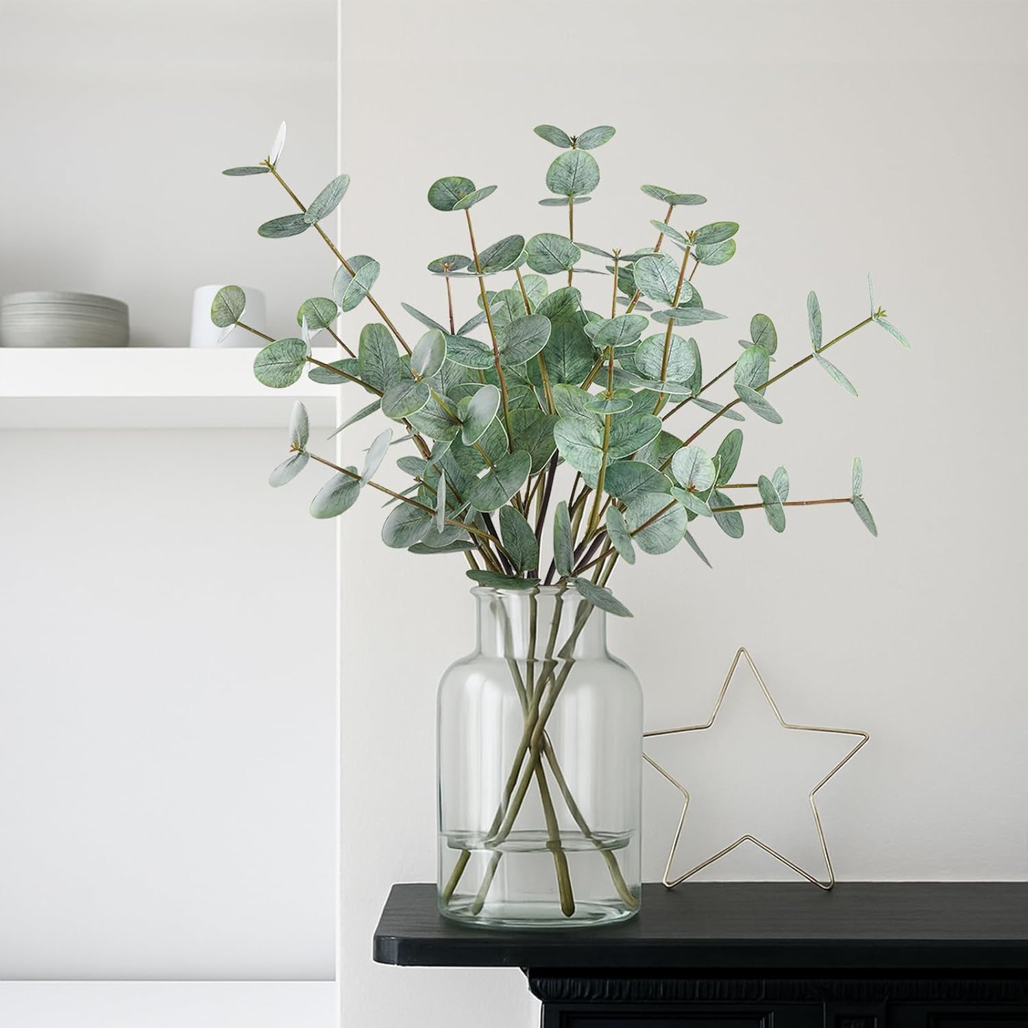 6pcs Real Touch Artificial Faux Eucalyptus Stems Dual-Sided Lifelike Leaves Fake Eucalyptus Greenery Plants for Wedding Flower Arrangement Centerpiece Bouquet Home Office Decor(Gray Green)