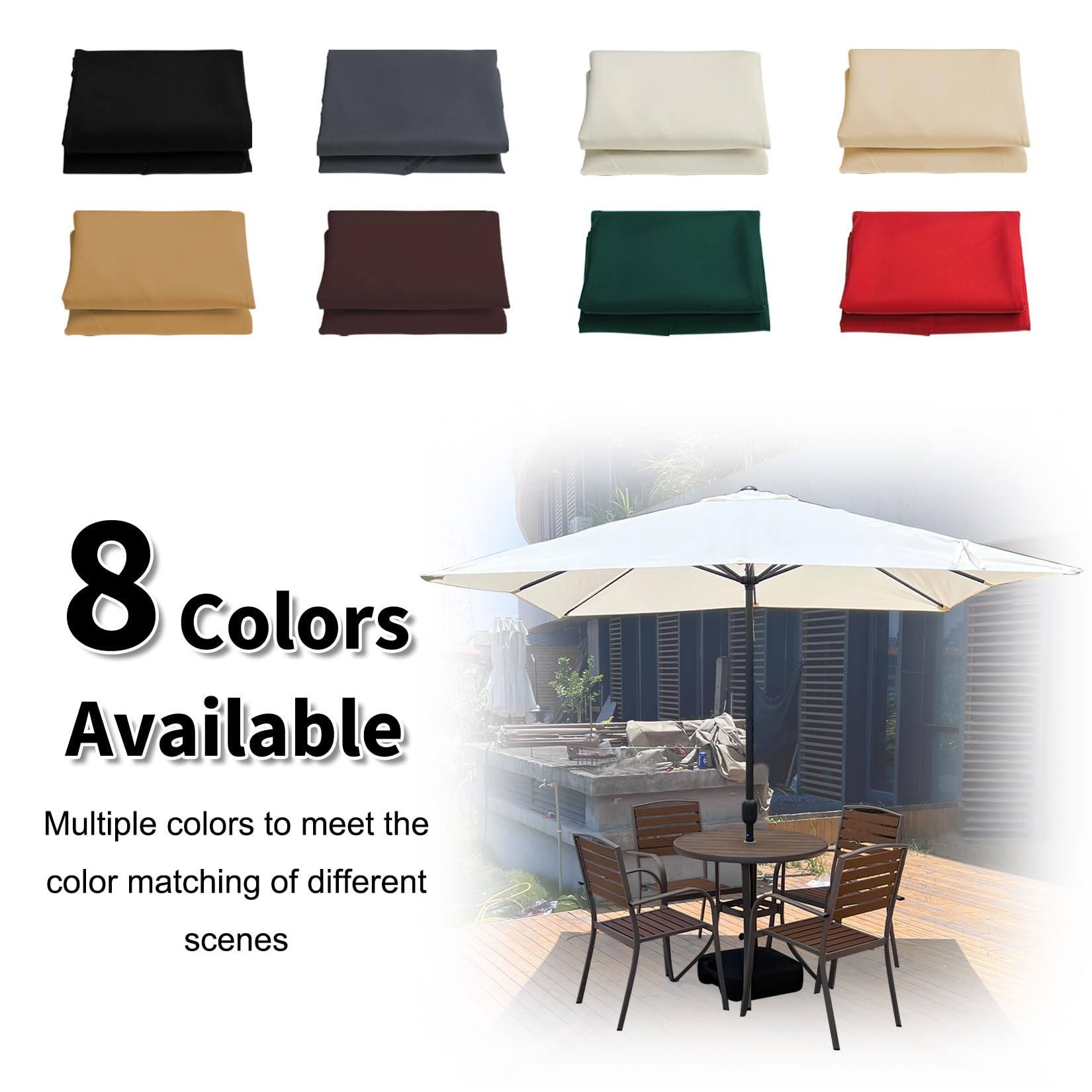 ESOYAWE Dessus De Parapluie De Remplacement pour Parasol De Cour Jardin Plage, Auvent De Remplacement pour Parasol Colonne Central De 6 Baleines, 2m×3m Rectangulaire Auvent Housse De Rechange