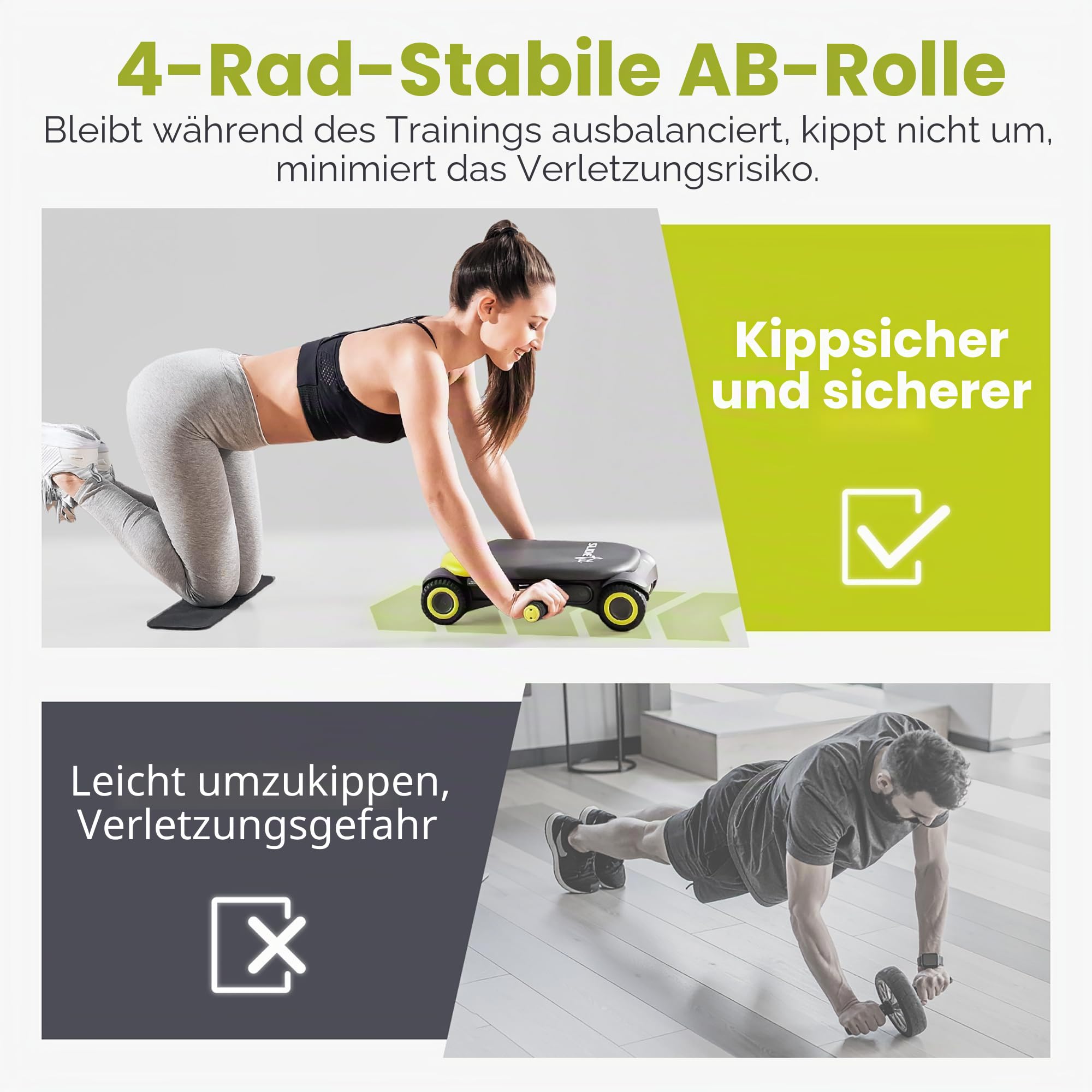 WONDER CORE Slide Fit, Ab Roller Board mit 4 Rädern, Automatisches Rückprall-Bauchrad für Core Workout, Bauchmuskeltrainer, Heroboard Fitness Rollbrett mit Knieschoner