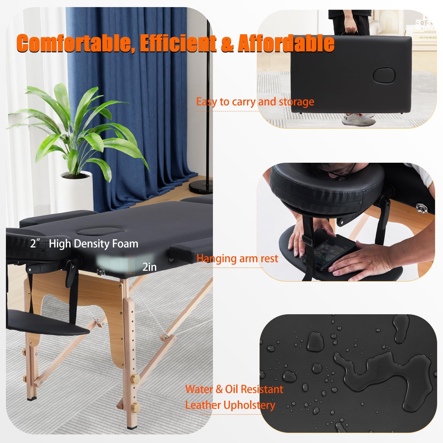 Portable Massage Table with Neck Stretcher, Adjustable Lash Bed Massage Bed Tattoo Table for Eyelash Extensions Beauty Tattoo,Black