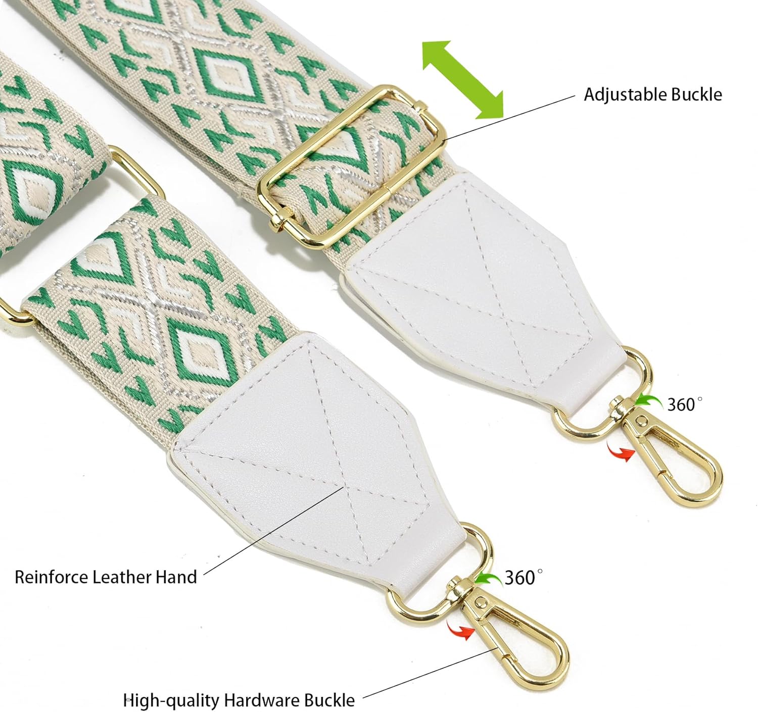 LEMEDE Purse Strap,2" Leather End Shoulder Strap Adjustable Replacement,Retro Jacquard Multi-pattern Crossbody Bag Straps - Image 5