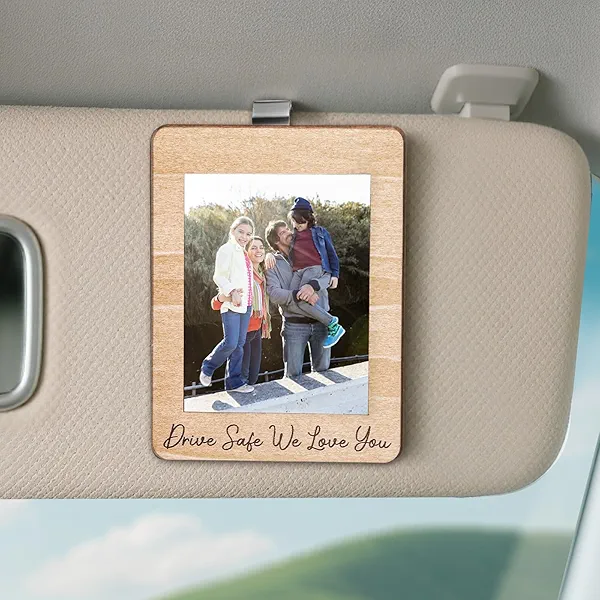 Drive Safe Car Visor Clip with Picture Frame | Meaningful Gift for Family and Loved Ones | Photo Holder for Him, Her, Husband, Wife, Teen Driver