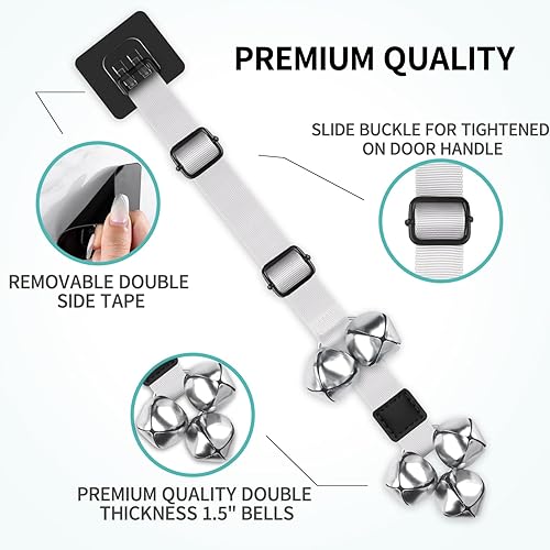 Vista 38 de BLUETREE Paquete de 2 timbres para perros de alta calidad, campanas ajustables para entrenar a tu cachorro de la manera fácil, 7 timbres extra