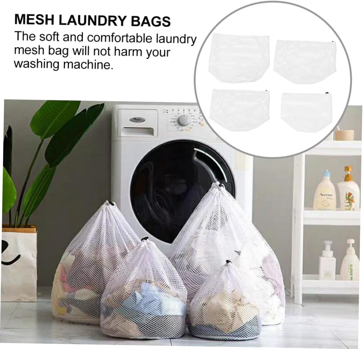 2sets Mesh Storage Bags with Drawstring Travel Wash Bags for Laundry Versatile Use Camping Beach Gear and Sporting Equipment 4pcs*2
