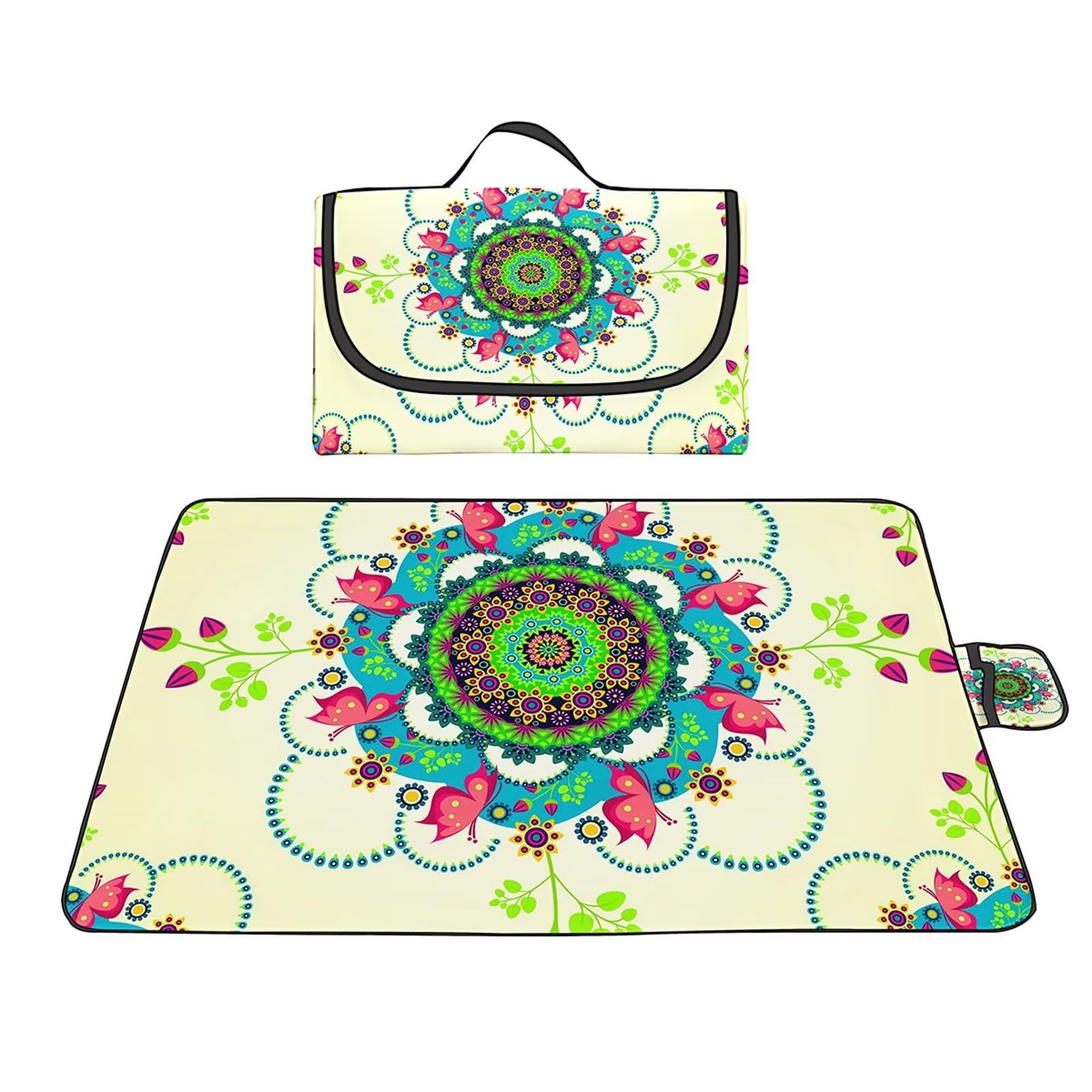 Manta de Picnic al Aire Libre, 200x300cm Alfombras de Playa, Mantas para pícnic Impermeable Prueba Arena Manta de Playa Plegable Portátil para Aire Libre Jardín Acampar Mantas Pícnic Cian Mandala