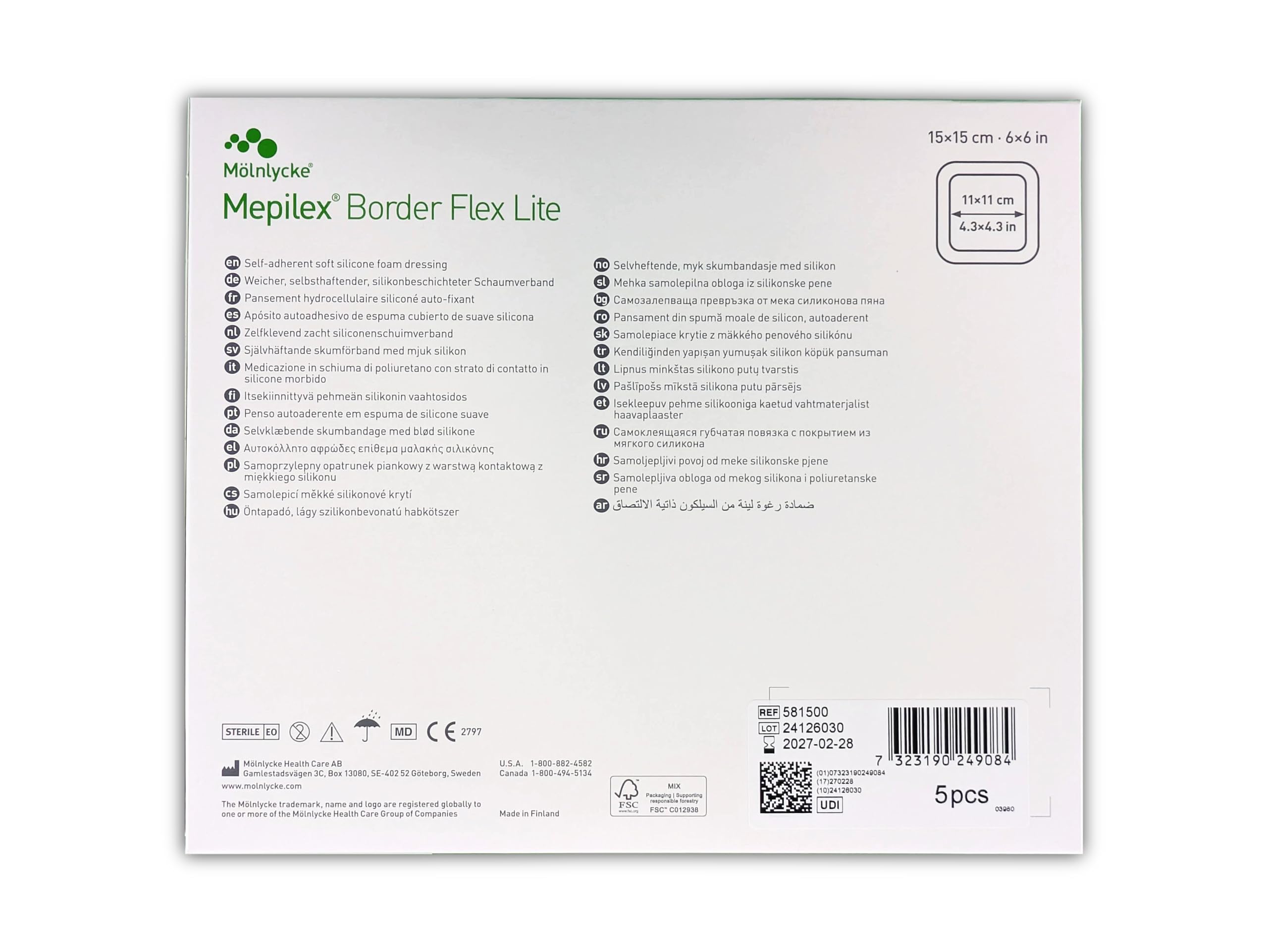 Mölnlycke Mepilex Border Flex Lite 15 x 15 cm, 5 unidades