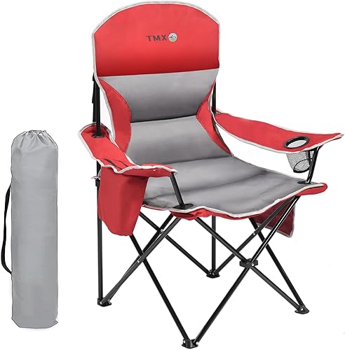 XMT Reposabrazos extra anchos Silla plegable portátil con soporte para tazas, bolsa enfriadora, tela Oxford 600D resistente, soporta 450 libras,