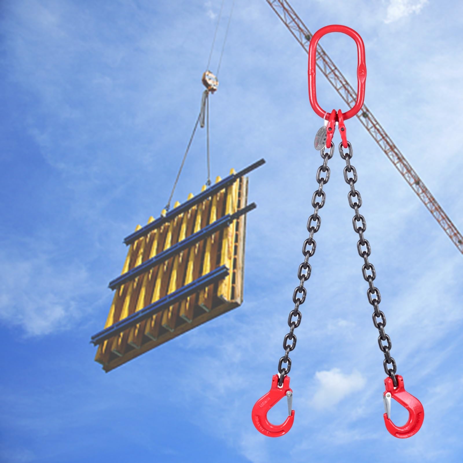 Lifting Chains with Hooks, G80 Mn Steel Lifting Chain 2 Leg 1 3 5 7 Feet, 3 Ton Chain Sling for Lifting Steel & Cargo Security Towing and Handling(Load 3 Ton L 2 M (6.6 FT) 2 Hook)