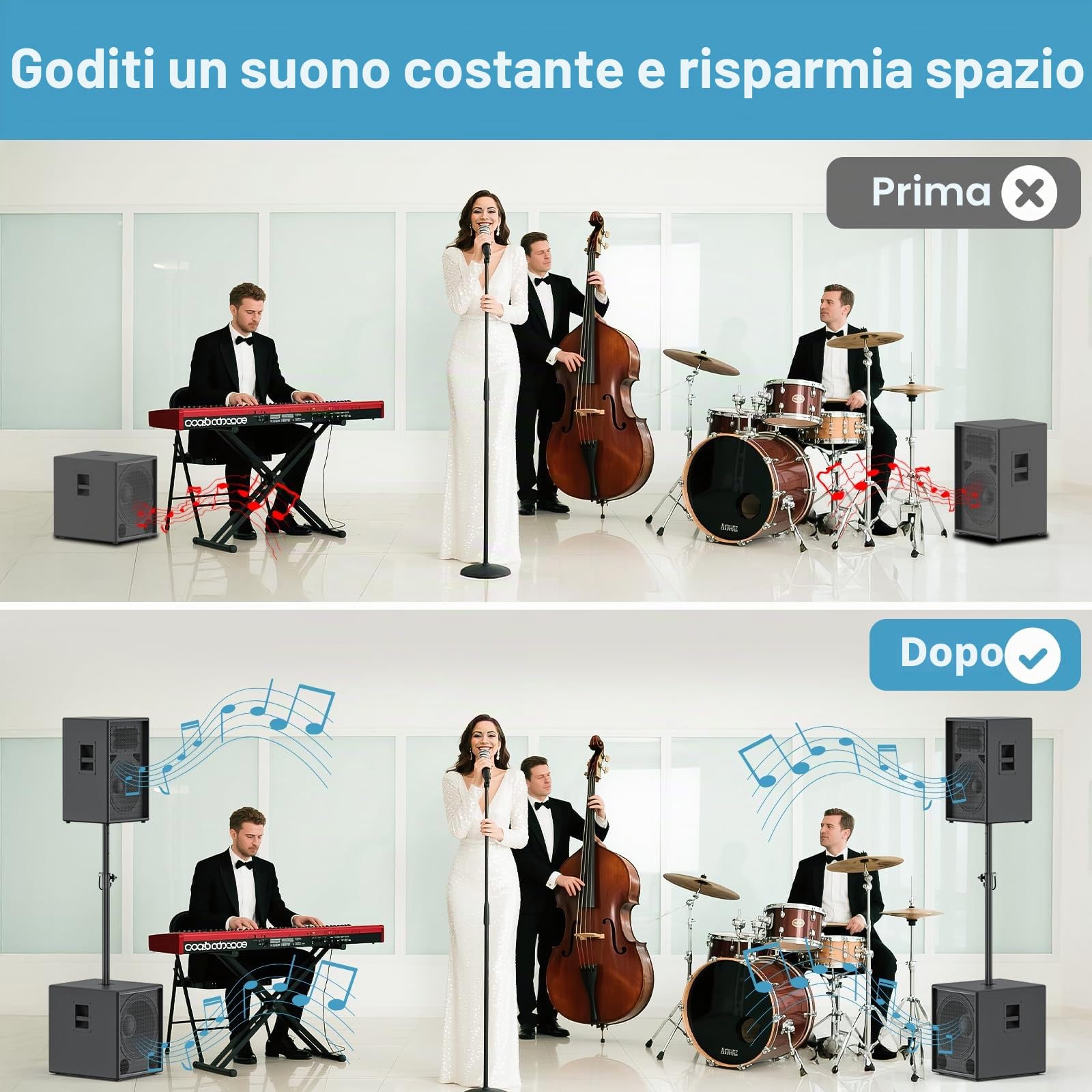 Asta per altoparlante resistente per subwoofer, con supporto regolabile in altezza, adatto per supporti da 35 mm, prolunga per altoparlanti con adattatore da 35 mm, portata 55 kg, confezione da 2