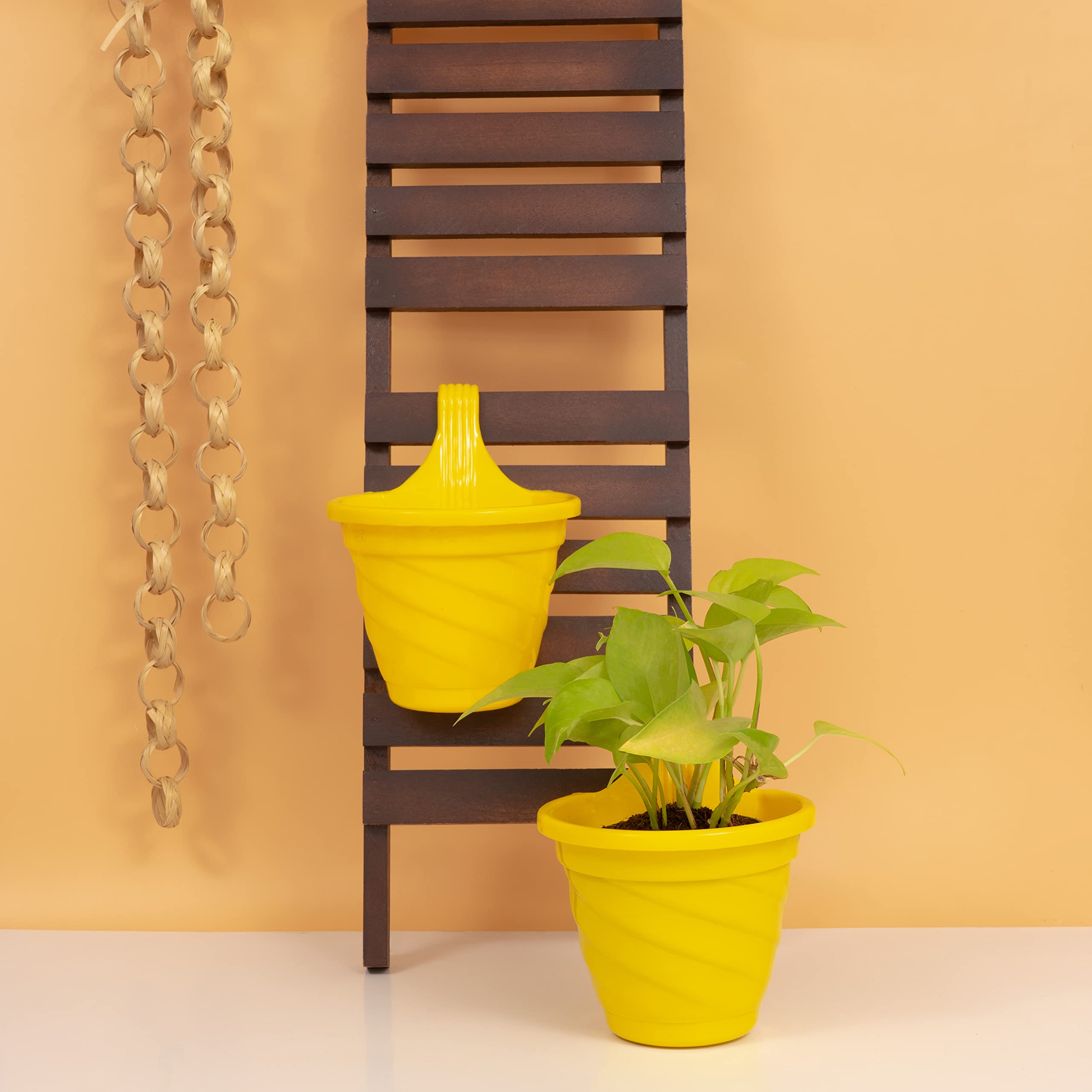KYARI Yellow Twister Hook Pot (Set of 2), Decorative Twist for Home and Office, Durable Plastic Planter for Office Desk, Balcony, Length 17.5 cm, Breadth 15.5 cm & Height 25.5 cm (B0BLCPN7DW) Amazon Price History, Amazon Price Tracker