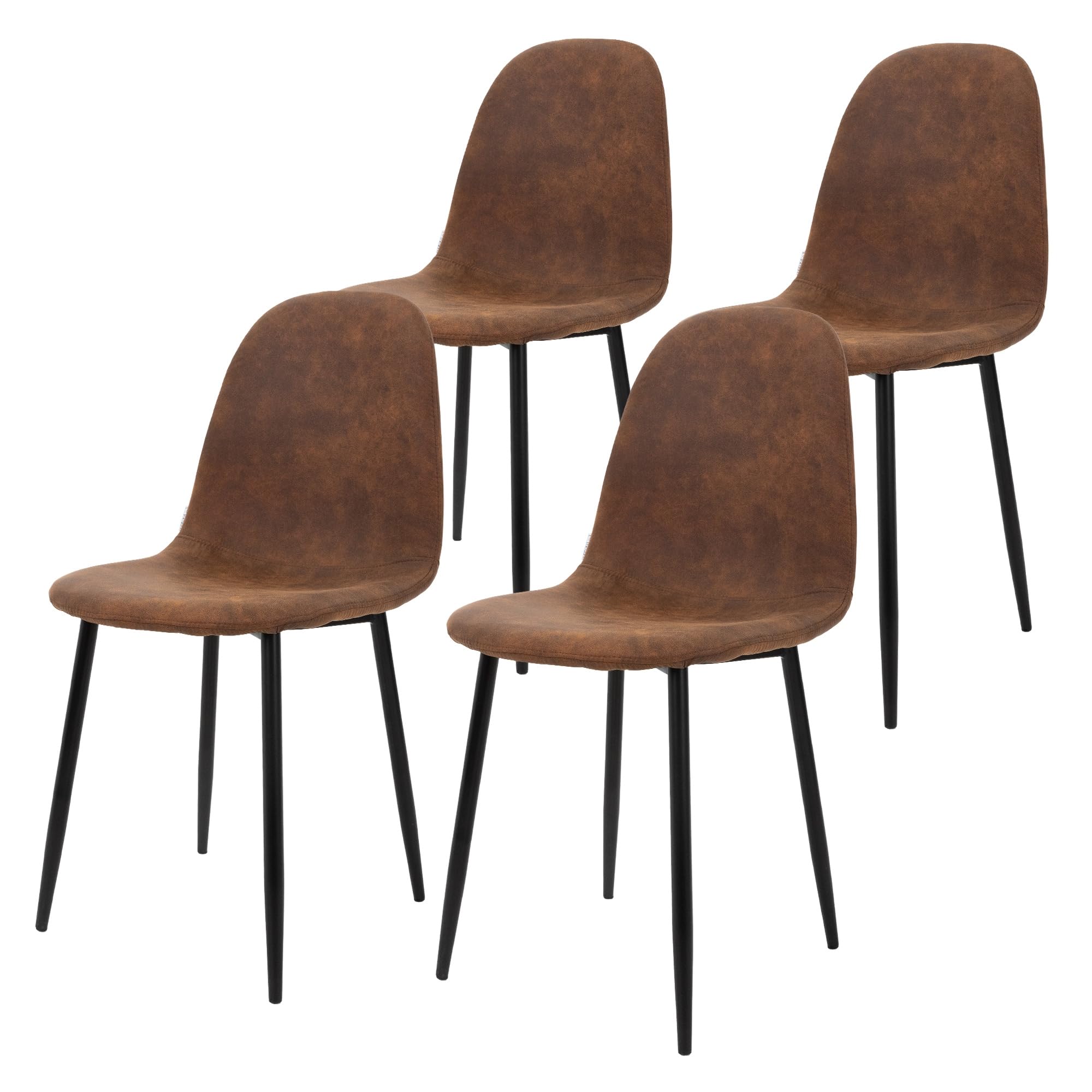 ML-Design Juego de 4 Sillas de Comedor con Respaldo Tapizado Marrón y Patas de Acero Asiento Blando de Imitación de Cuero Ergonómico Estilo Nórdico Escandinavo Mueble Decorativo de Hogar Cocina Salón