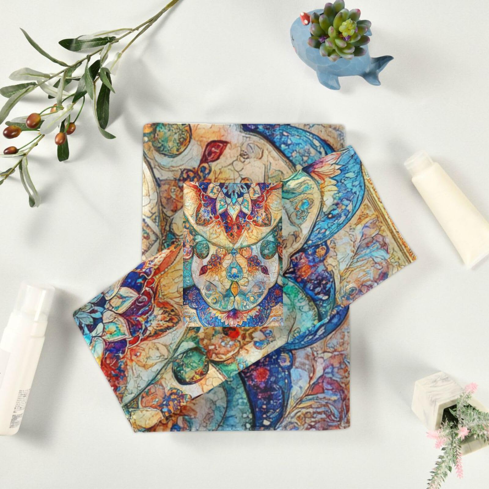 Bohema wzór boho vintage mandala mikrofibra ręczniki do twarzy zestaw 3 sztuk, 1 ręcznik kąpielowy 1 ręcznik do rąk 1 myjka do twarzy ciała łazienka