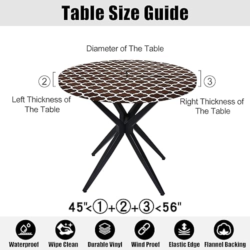 Miniatura 343 de Smiry - Mantel redondo de vinilo ajustable con bordes elásticos y parte trasera de franela, mantel de vinilo impermeable, lavable, diseño enrejado