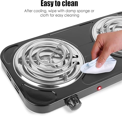 Miniatura 6 de Placa de cocción doble, quemador portátil de encimera de 2000 W y estufa eléctrica, estufa de hierro fundido de 5 niveles de temperatura para hogar,