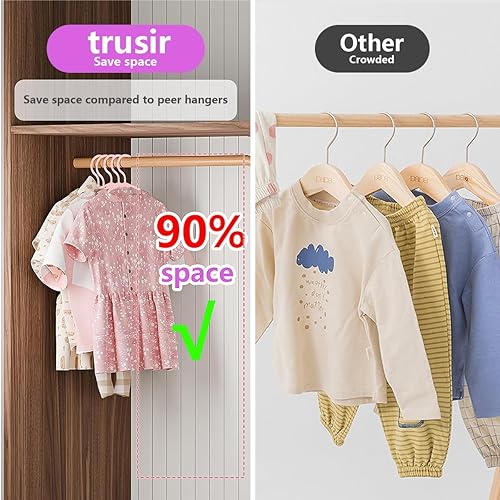 Miniatura 5 de trusir Perchas de bebé para armario, paquete de 50 perchas de plástico rosa antideslizantes para ropa de niños (rosa, 50)