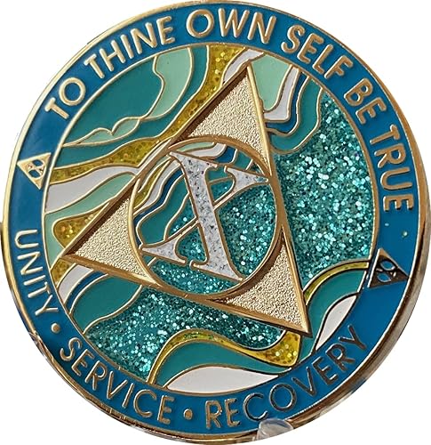 Miniatura 3 de Medallón AA de 10 años Elegante Mármol Caribe Aqua Glitter Blue Gold Plated Chip, Latón, No es una piedra preciosa