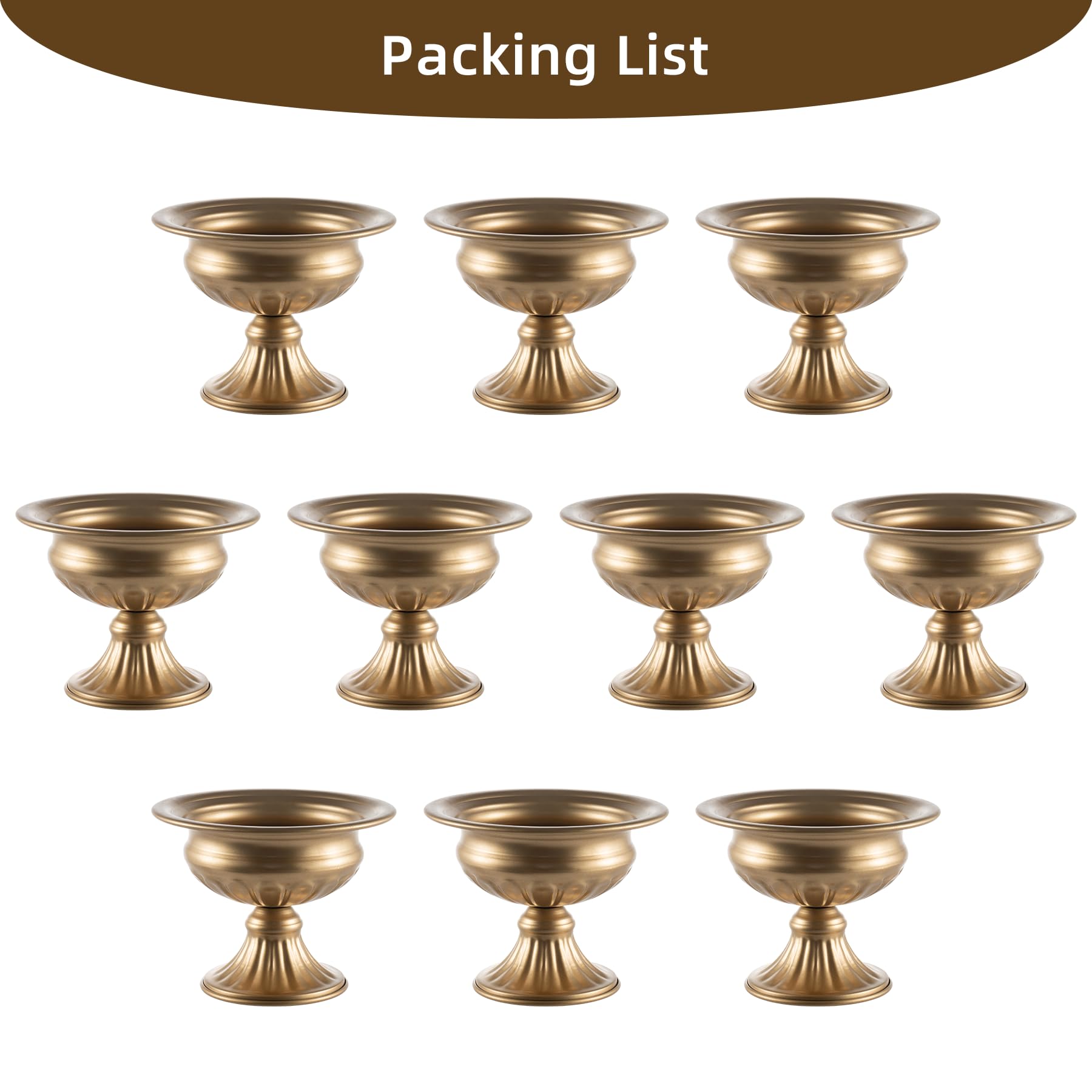Vasi dorati per centrotavola per matrimoni, 12,7 cm, piccolo vaso per composta, per centrotavola, decorazioni da tavolo, urna in metallo, decorazione per fioriere, vaso a tromba, supporto per fiori