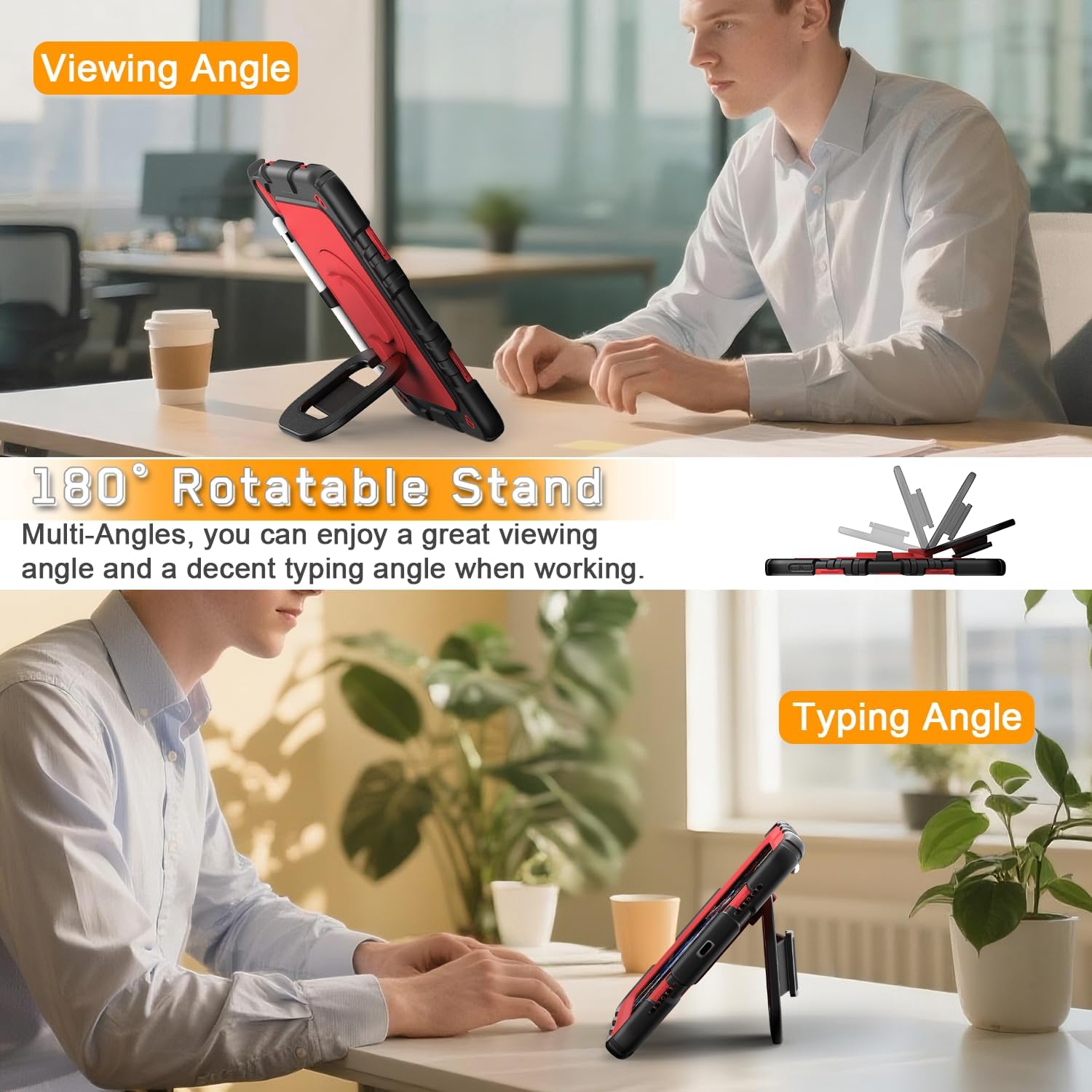Grifobes for iPad A16 11th/10th Generation Case 2025/2022, for 11 Inch/10.9 Inch iPad Case Cover with Screen Protector, 360°Rotate Stand, Hand & Shoulder Strap, Pencil Holder, Black Red
