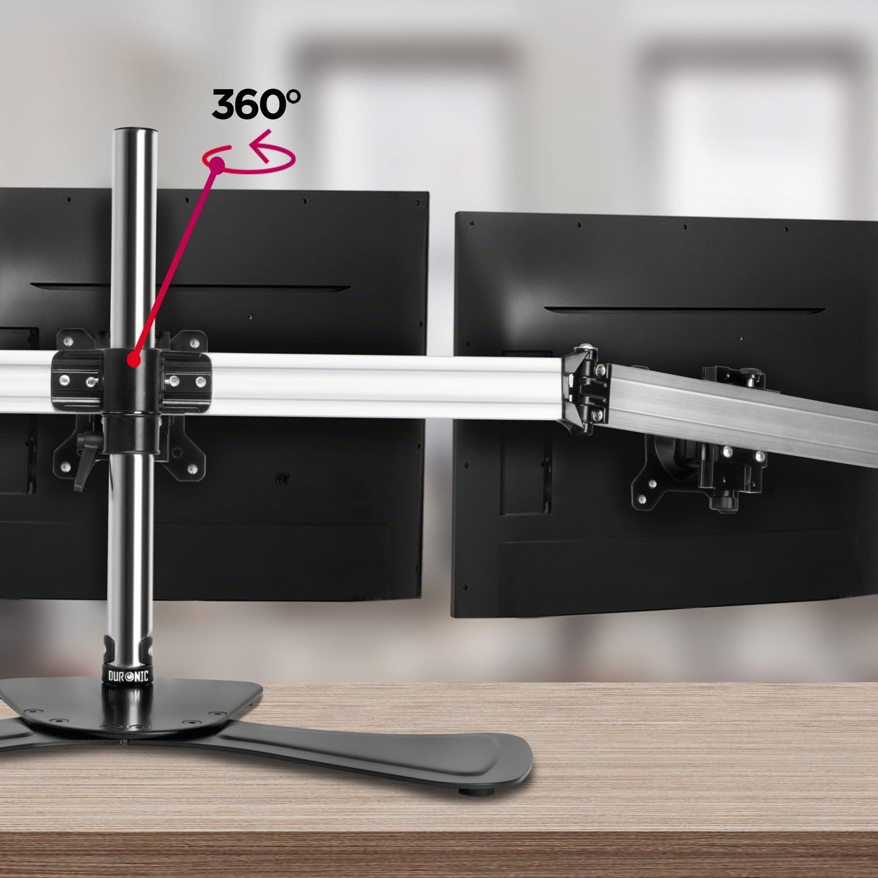 Duronic DM753 Supporto per 3 monitor Base in acciaio per schermi fino a 24" | Altezza regolabile, Guida in alluminio per schermi fino a 8 kg, Inclinazione +/-15°, Rotazione schermi 360°