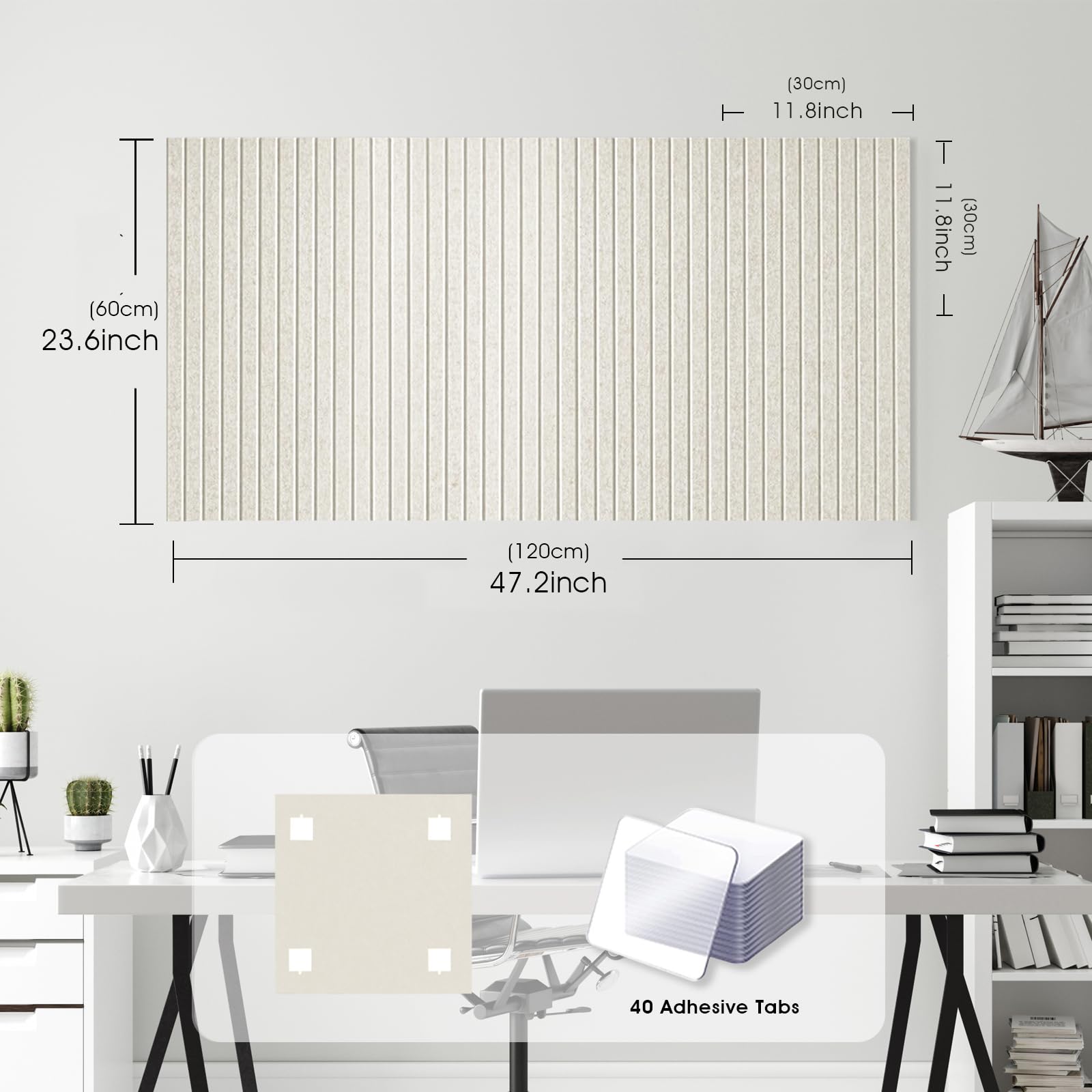 Filz Pinnwand 120 x 60 cm, 8er-Pack, Korktafel-Alternative mit Klebepads, Dekorative Vision Board Fotowand Pin Board Memoboard für Büro, Küche, Kinderzimmer, Haferfarben