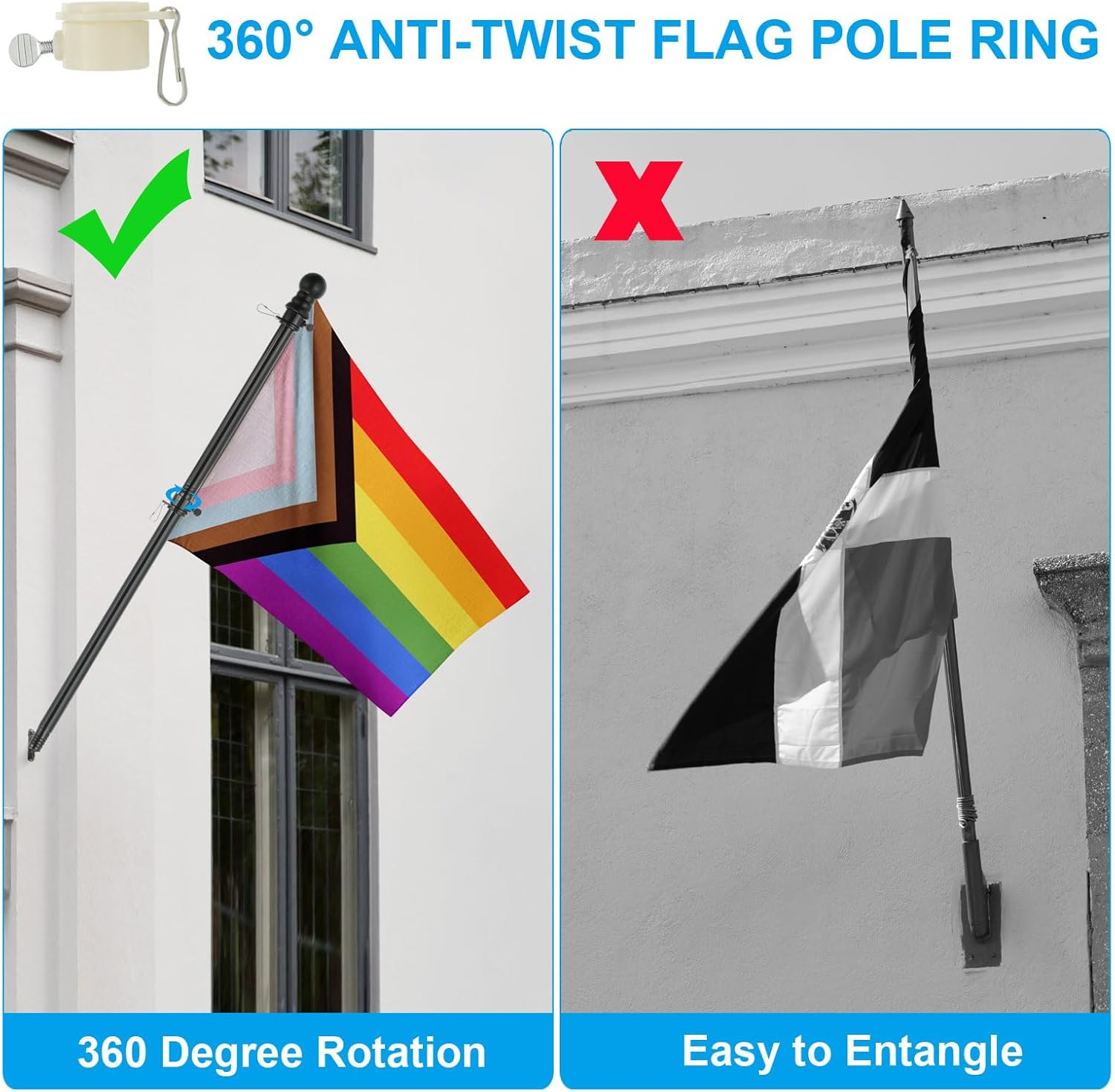 PATIKIL 6FT Flagpole, 1" Dia Stainless Steel Flag Pole with Tangle Free Rings for 3' x 5' Flag Outdoor House Wall-Mounted Boat Truck (Without Bracket), Silver Tone