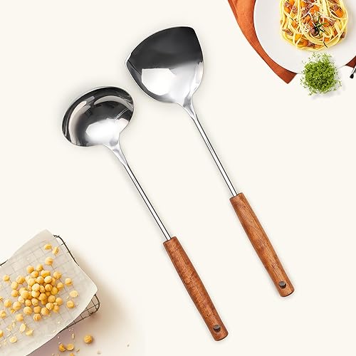Miniatura 2 de FJNATINH Juego de Herramientas de Espátula y Cucharón para Wok - Herramientas de Acero Inoxidable para Wok, Utensilio para Wok, Utensilios de Cocina