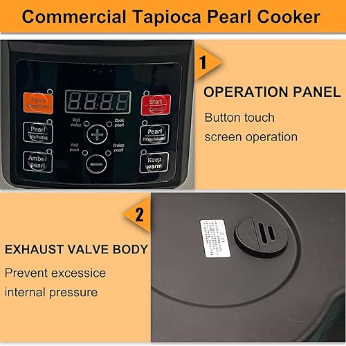 Miniatura 5 de Yovtekc - Olla comercial de tapioca con perlas, olla automática de tapioca de 12 litros, olla de té de burbujas antiadherente con panel de botón