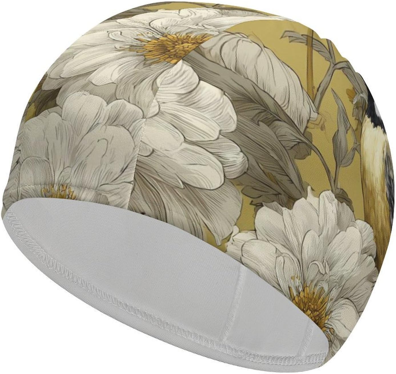 Bird Peony Flowers Womens Swim Cap for Men Adult Swimming Hat Curly Short Medium Long Hair