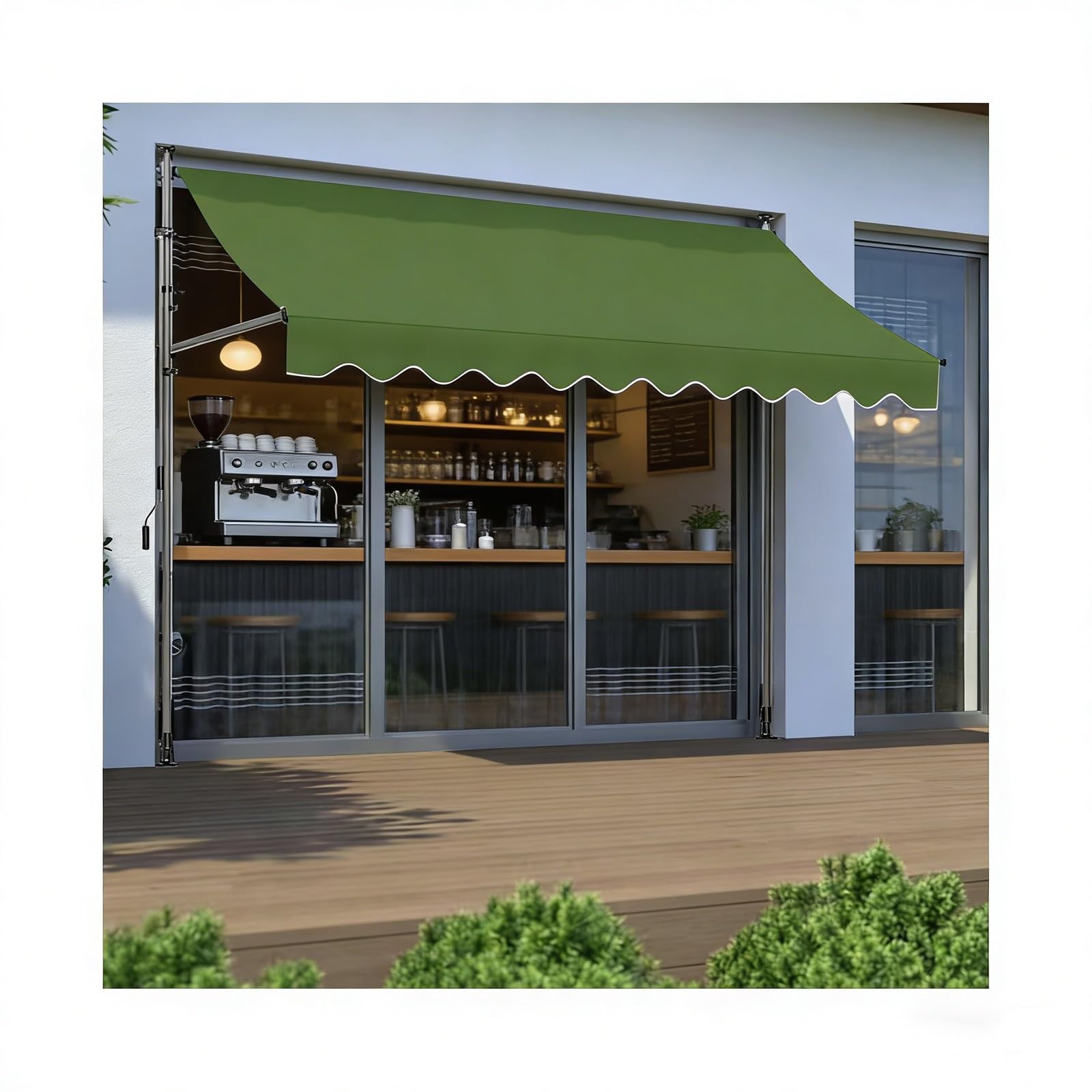 Toldo retráctil manual verde militar de 6.5 pies para ventana y balcón exterior