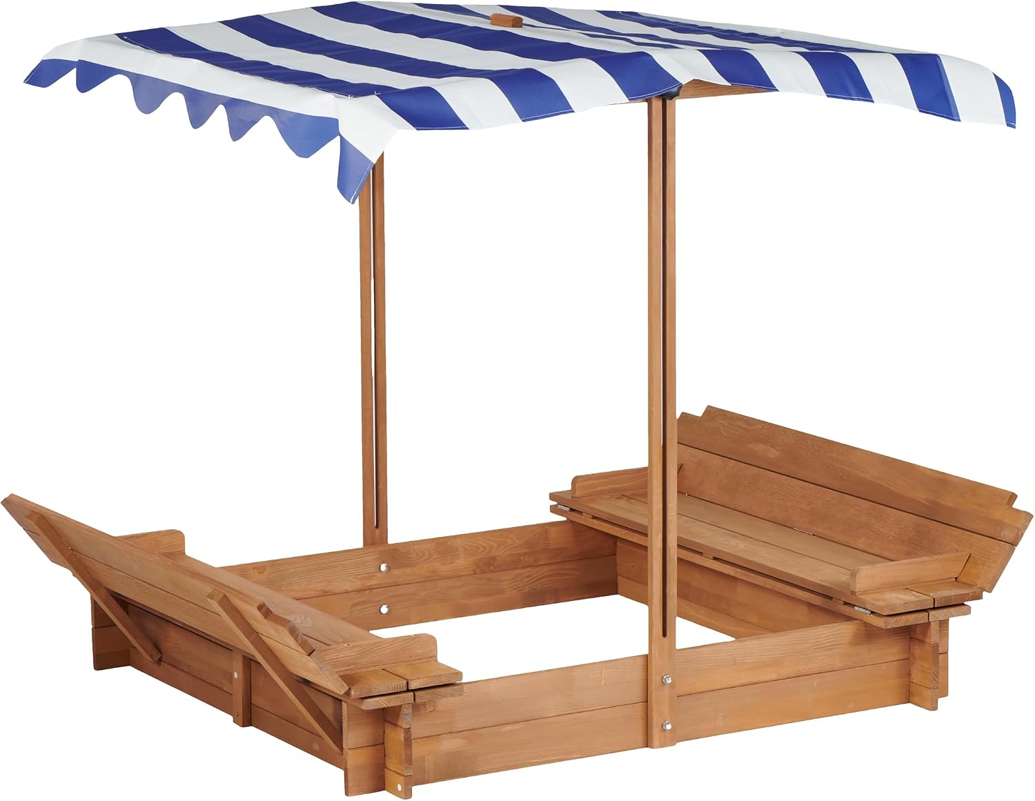 46" Wooden Sandbox with Adjustable Canopy & Foldable Benches | Outdoor Sandpit Playset for Kids | UV-Resistant Cover + Fabric Liner Included