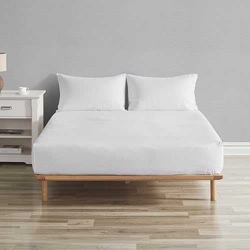 Miniatura 2 de GIORCIS Sábana bajera ajustable 100% lino, lino francés lavado a la piedra de 54 x 75 pulgadas con bolsillo profundo de 16 pulgadas, sábana bajera