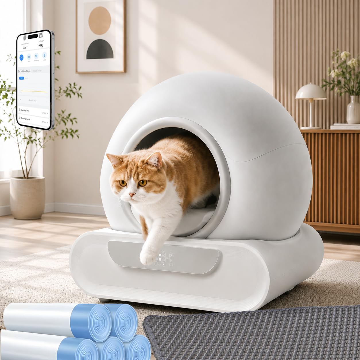 Lettiera Autopulente per Gatti XXL 74L, Toilette Automatica Intelligente con APP, Sensori di Peso e Infrarossi, Lettiera Chiusa Anti Odore, Grande Capacità per Più Gatti