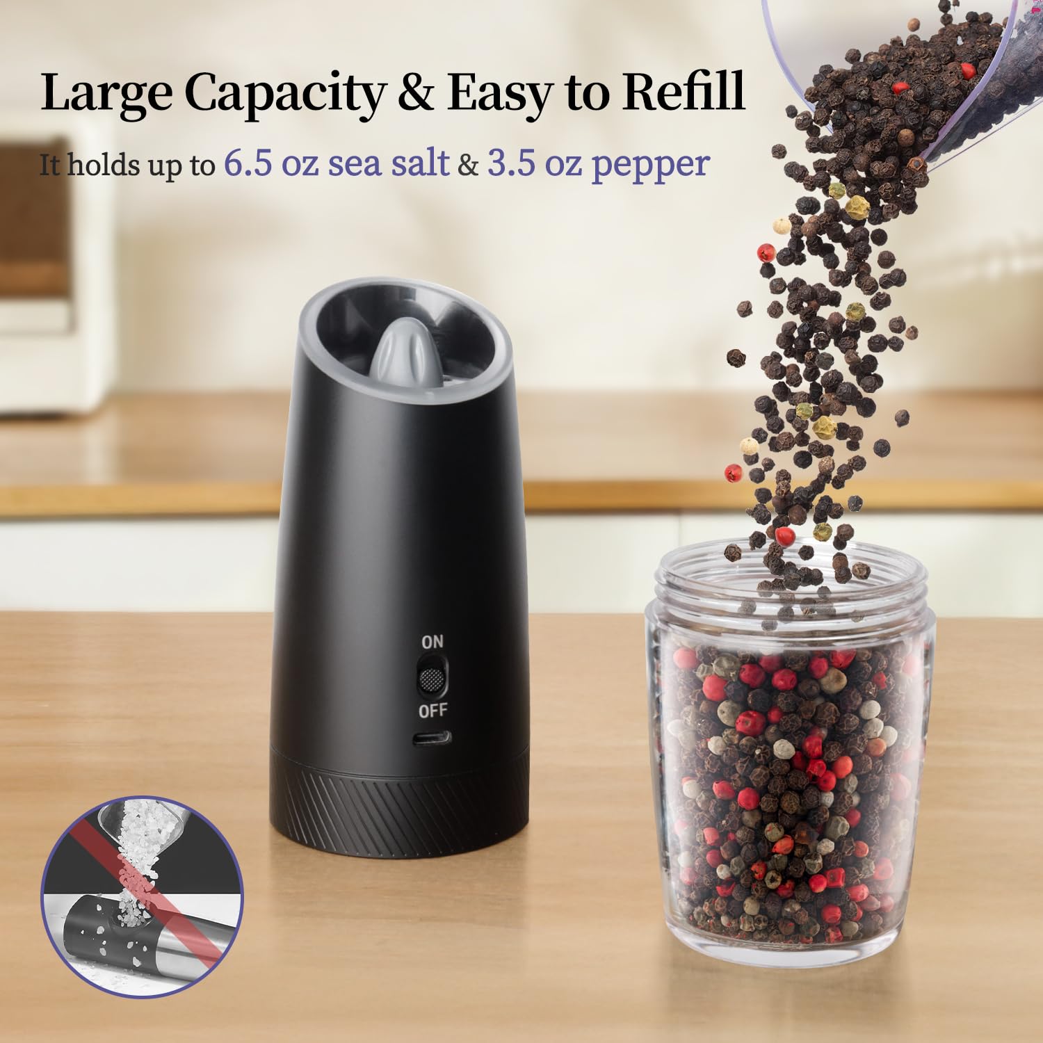 ELMWAY Gravity Rechargeable Salt and Pepper Grinder, Automatic Electric Salt & Pepper Mill with Adjustable Coarseness - Image 4