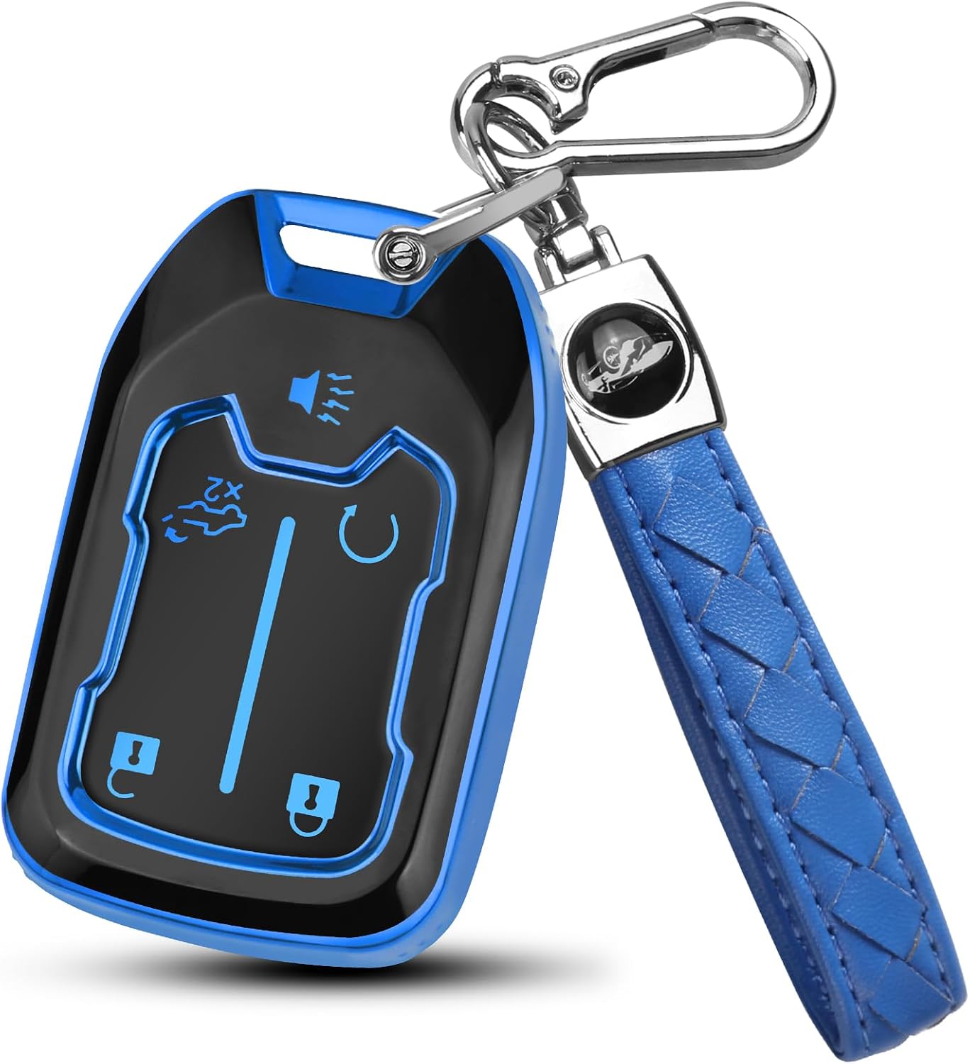 FT FUNTOR 5 Buttons Key Fob Cover with Leather Keychain for GMC, Premium TPU Case for Acadia, Tahoe, Terrain, Sierra, Silverado, 2500HD, 3500HD (Pink)
