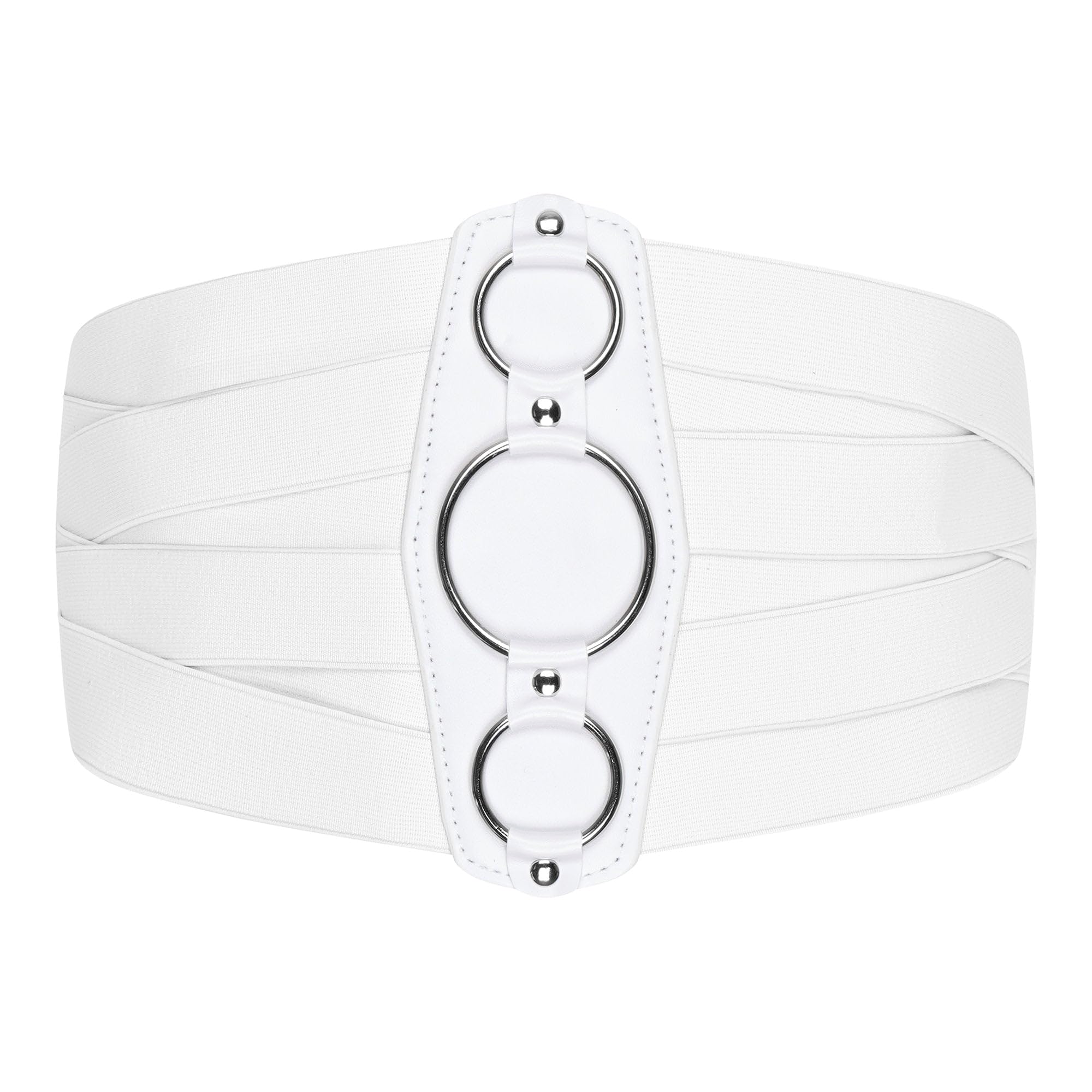 BlackButterfly 7 Inch Wide Lattice Corset Waspie Elastic Waist Belt (White, XXL)