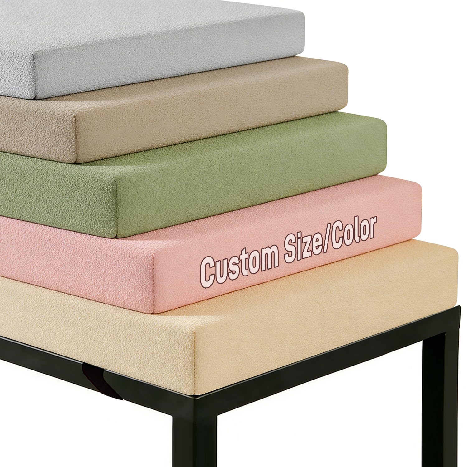 O·Lankeji Custom Bench Cushion Teddy fleece with Removable Cover, Window Seat Cushion High-Resilience Foam, Non-Slip Bench Seat Pad for Lawn & Garden, Patio, Office, Coffee Shop