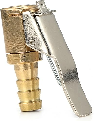 Miniatura 6 de Paquete de 2 válvulas de inflado de neumáticos de latón de 14 de pulgada con conector de bloqueo y abrazadera de acero inoxidable, mini compresor de