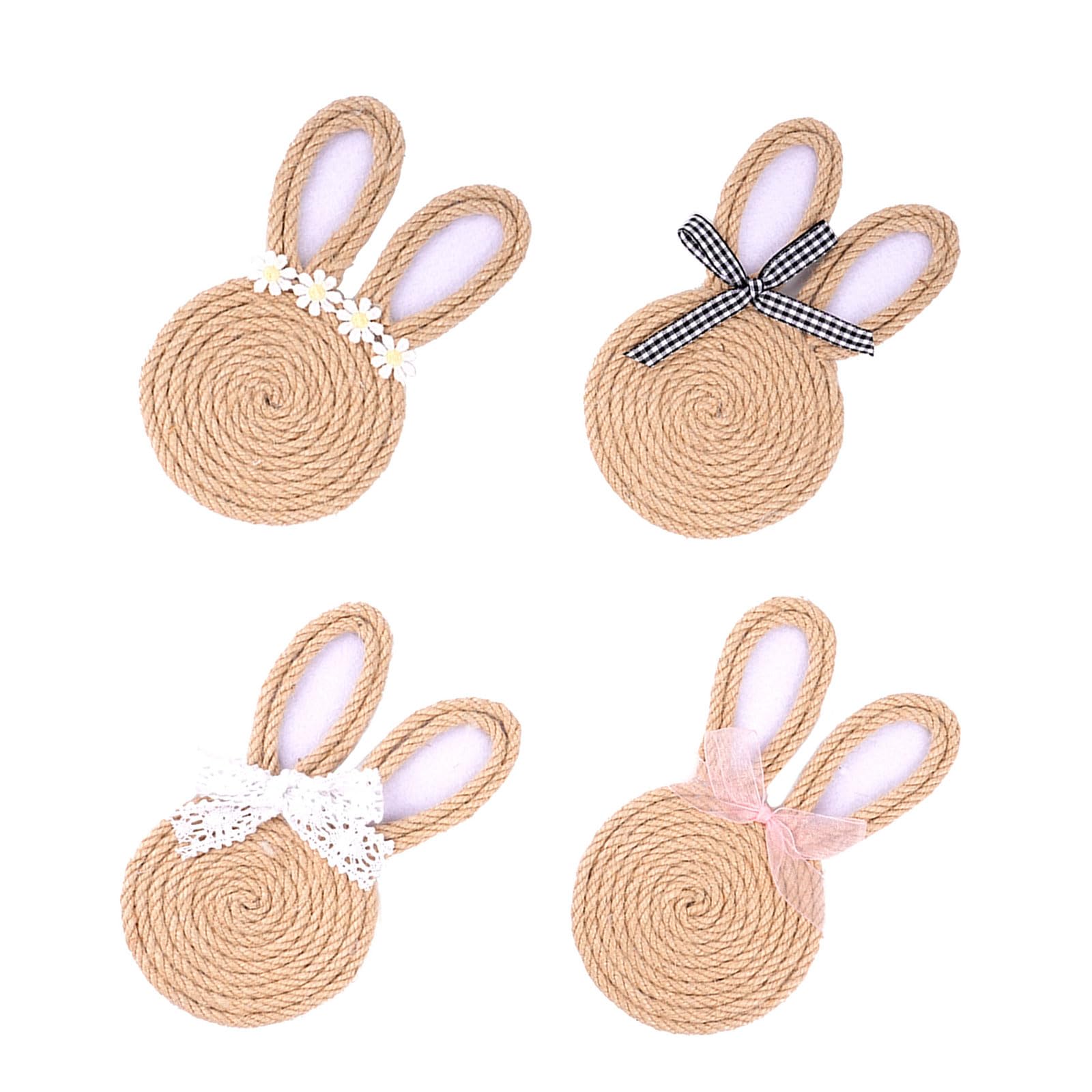 Of 4 Handcrafted Jutes Rope Easter Rabbits Coasters Party Supplies Decoration for Family Gatherings Jutes Coasters