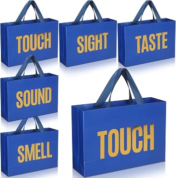Kolldenn 5 Senses Gift Bags for Him Her, Valentine Five Senses Gift Paper Kraft Bags with Ribbon Handle for Lover Husband Boyfriend Birthday PartyNavy Blue,9.8 x 6.7 x 3.1 Inches