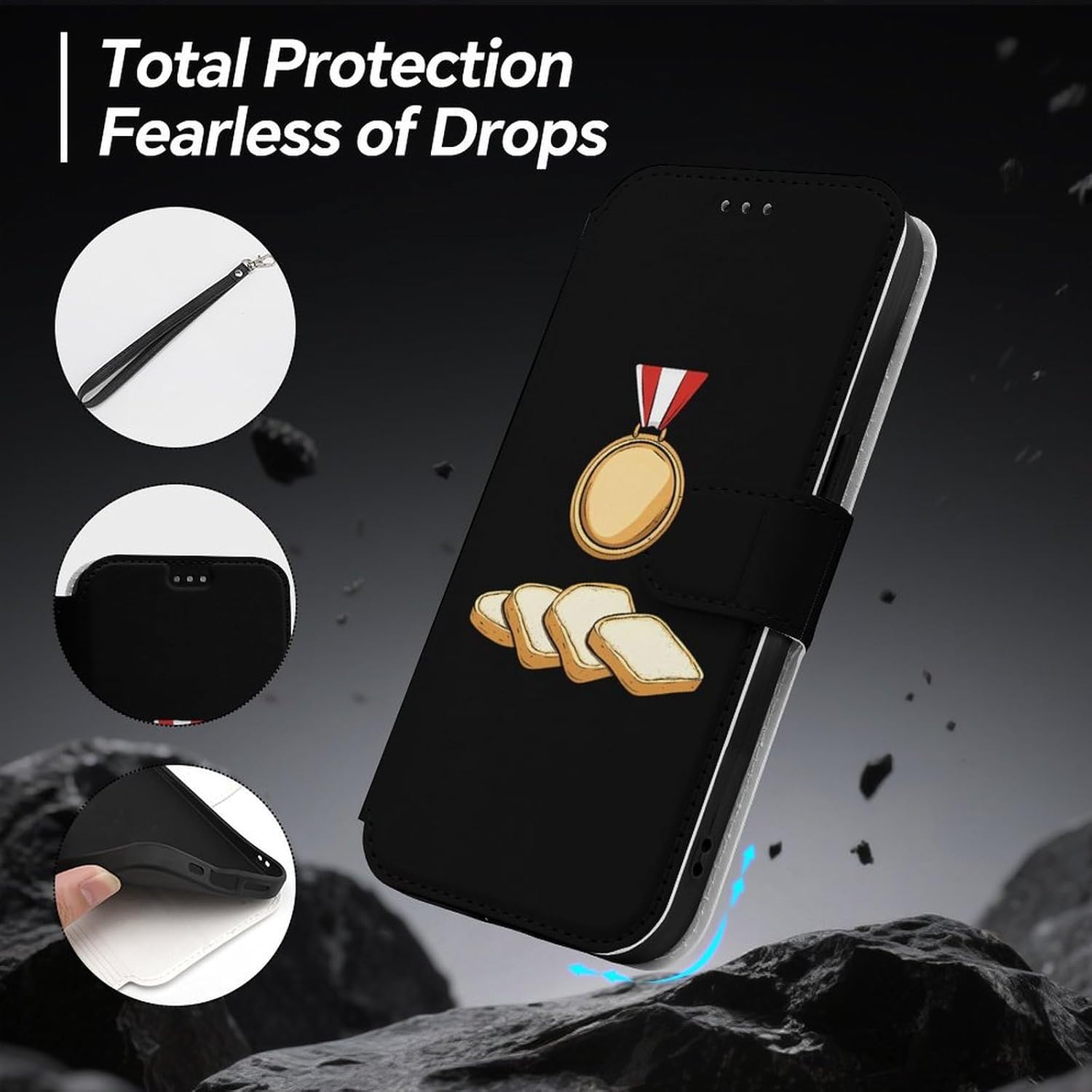 Bread-Winner Compatible with iPhone 16/16 Plus/16 Pro/16 Pro Max/16 E Case Phone Wallet Card Holder Flip Cover with Wrist Strap