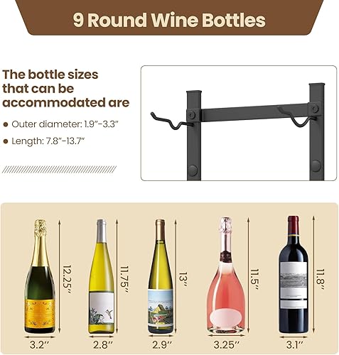 Miniatura 10 de Giantex Estante de vino montado en la pared para 12 botellas, organizador de estantes de vino de pared de metal, soporte de vino colgante montado en