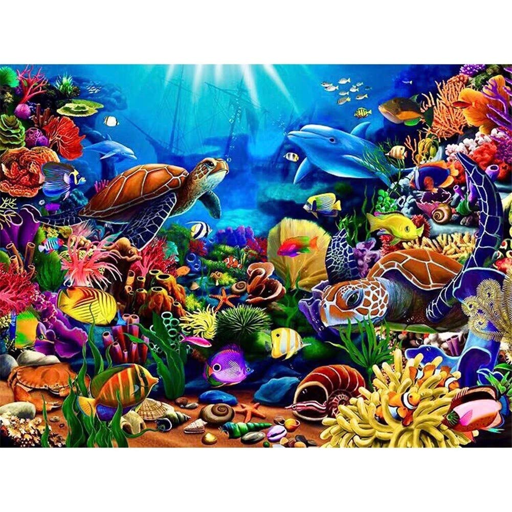 Broderie Diamant Strass Animaux Marins Toile Canevas Art Mural Grand Format 60x80