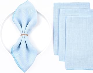 Joanlody Handmade Cloth Napkins Easter Spring Rustic Cotton Linen Napkins 16.5x16.5 Inches Washable Dinner Napkins for Baby Shower Wedding Party Set of 10 Sky Blue