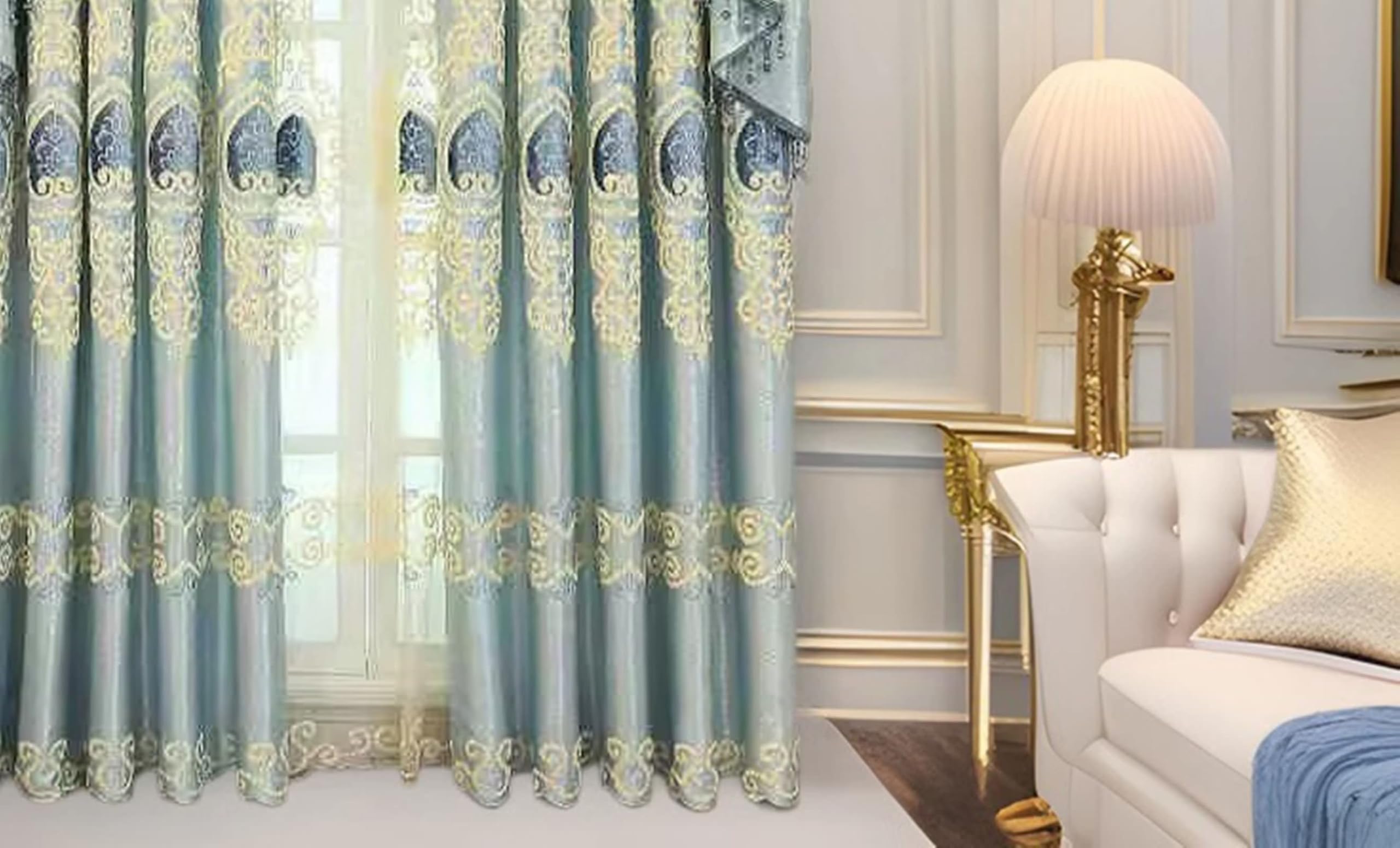 Rideau occultant salon 2 pièces bleu pour éliminer les reflets de lumière
