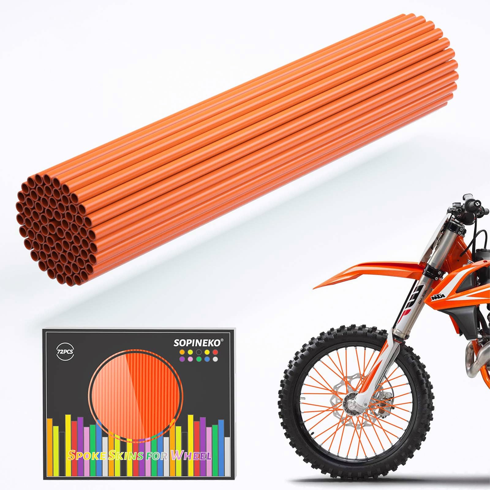 72Pcs Spoke Skins Covers Spoke Wraps Wheel Decoration for Motorcycle Bicycle Dirt Bike Wheelchair(Orange)