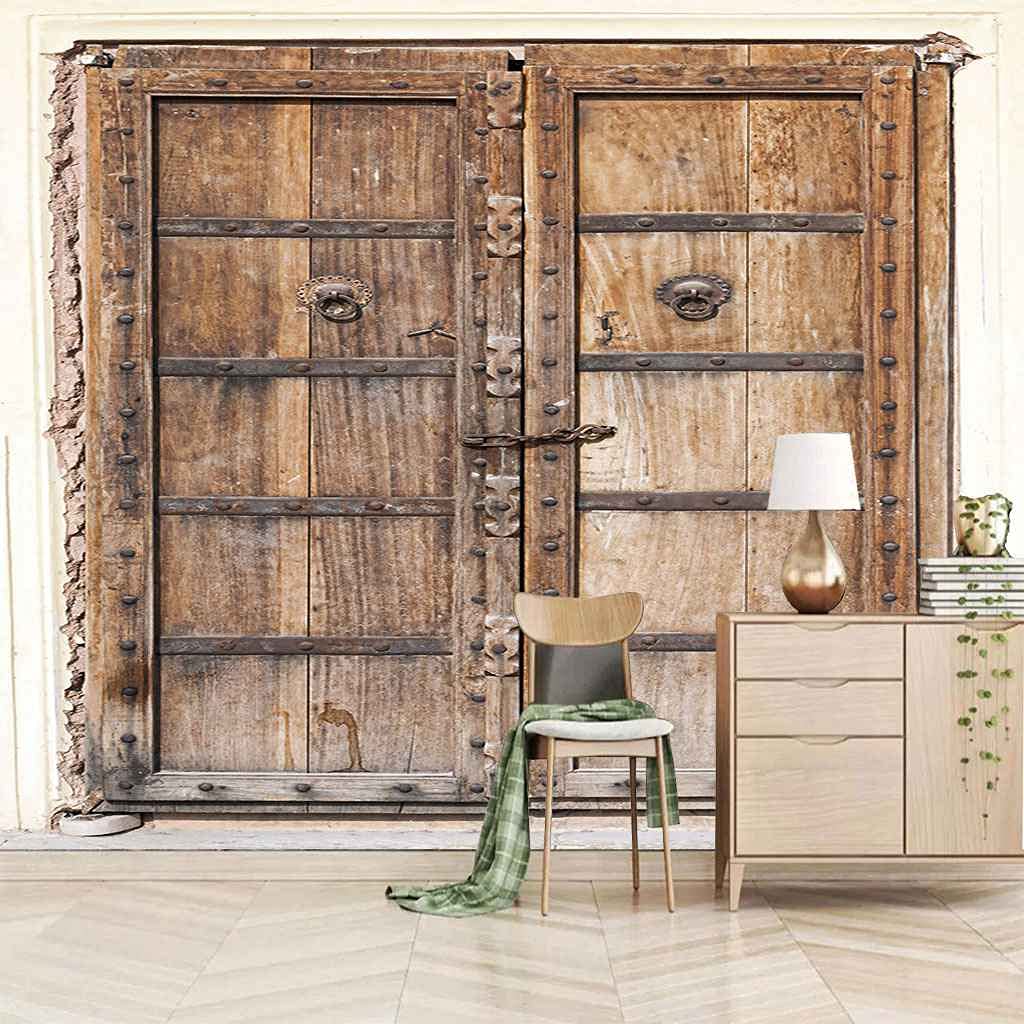 Poster géant mural 3D toile déco salon chambre porte bois vintage rétro 200x140 cm